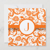 Square Oranje Damask Monogram Wedding Invitation Kaart (Achterkant)
