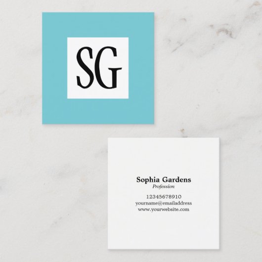 Square Panel - Initialen - Robin Egg Blue Vierkante Visitekaartje (Voorkant / Achterkant)