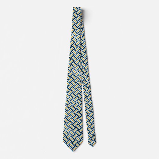 Square Pattern - Gold en Blue Stropdas (Voorkant)