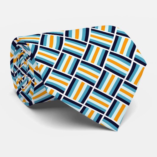 Square Pattern - Gold en Blue Stropdas (Opgerold)