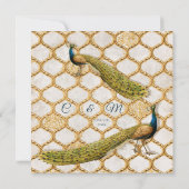 Square  Peacock Arabesque Gold Wedding Kaart (Achterkant)