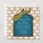 Square  Peacock Arabesque Gold Wedding Kaart (Voorkant)