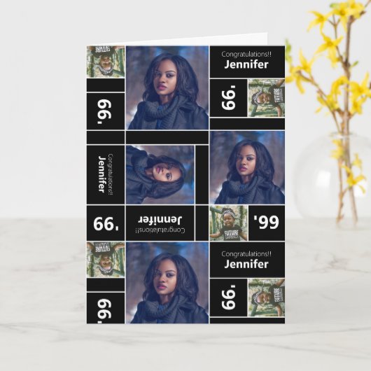 Square Photo Afstuderen Class Year Black Card Kaart (Gele Bloem)