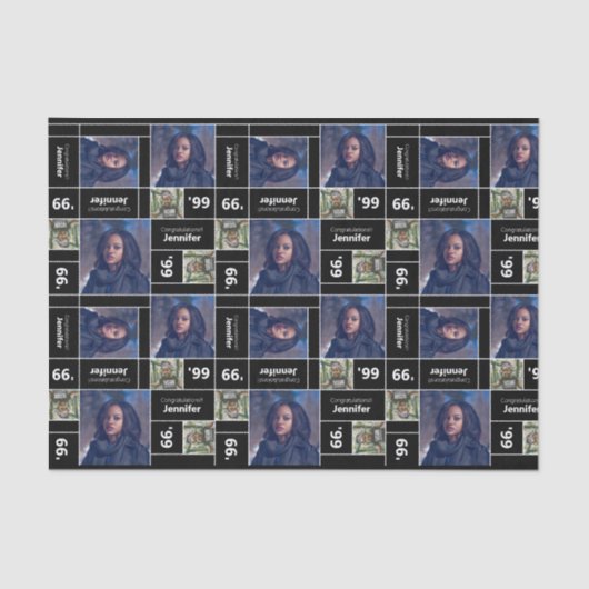 Square Photo Afstuderen Class Year Black Tissuepapier (Voorkant)