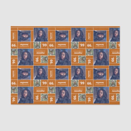 Square Photo Afstuderen Class Year Burnt Oranje Tissuepapier (Voorkant)