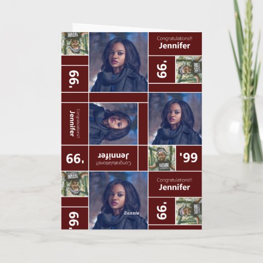 Square Photo Afstuderen Class Year Maroon Card Kaart (Achterkant)