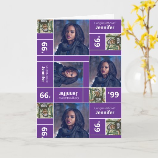 Square Photo Afstuderen Class Year Paars Kaart (Gele Bloem)