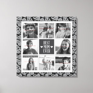 Square Photo Collage, Black&White Paisley 8 foto's Canvas Afdruk