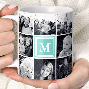 Square Photo Collage Blauwgroen Monogramed Custom Koffiemok