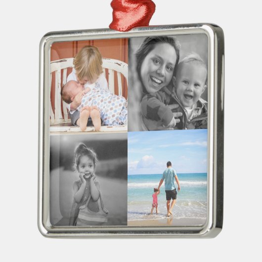 Square Photo Collage Kerstmis Metalen Ornament (Links)