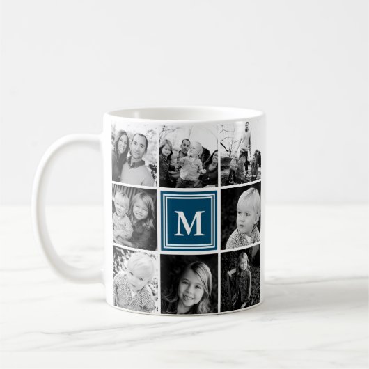 Square Photo Collage Navy Monogrammed Custom Koffiemok (Links)