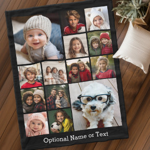Square Photo Collage - tot 14 foto's zwart Fleece Deken