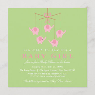 Square Pink Elephant Moblie Baby shower Uitnodigin Kaart