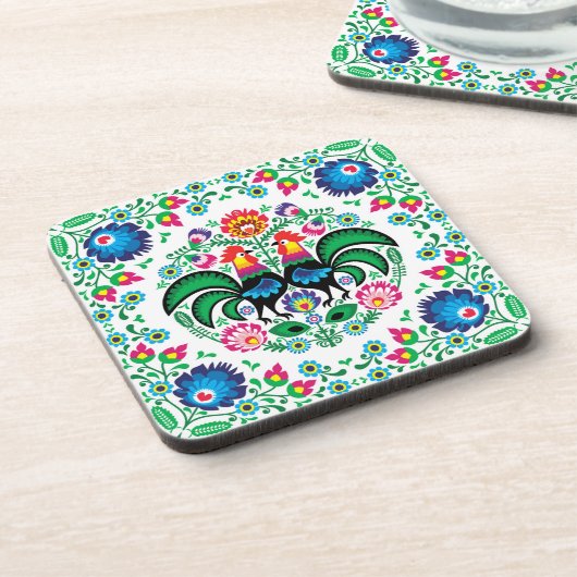 Square Poland Rooster Pattern Bier Onderzetter (Linkerzijde)