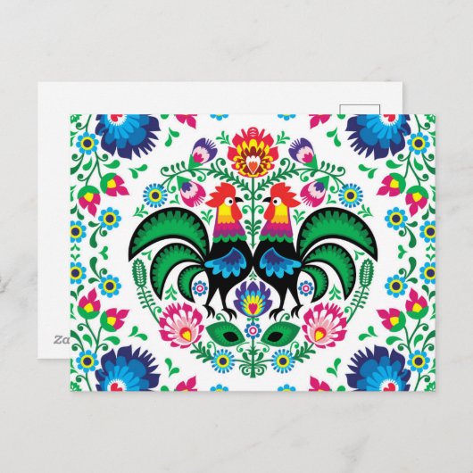 Square Poland Rooster Pattern Feestdagenkaart (Voorkant / Achterkant)