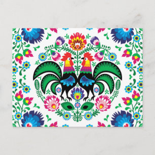 Square Poland Rooster Pattern Feestdagenkaart