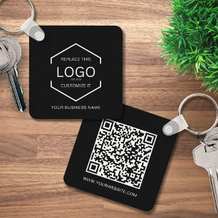Square QR Code Bedrijf Black Business Logo Sleutelhanger