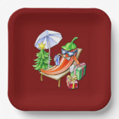 Square Red Christmas Funny Chili Papieren Bordje (Voorkant)