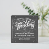 Square Rustic Chalkboard Art Wedding Invitations Kaart (Staand voorkant)