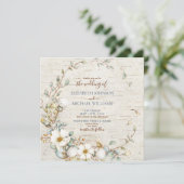 Square Rustic Dusty Blue & Cream Botanical Photo Kaart (Staand voorkant)