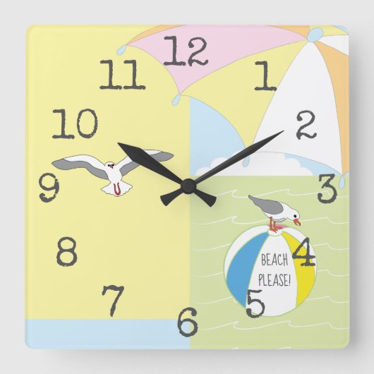 Square Shaped Clock "Beach Please" Vierkante Klok (Voorkant)