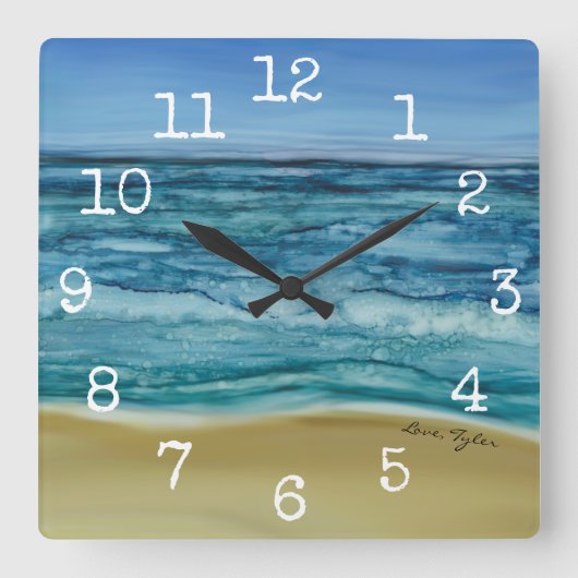 Square Shaped Clock "Beach Scene" Vierkante Klok (Voorkant)