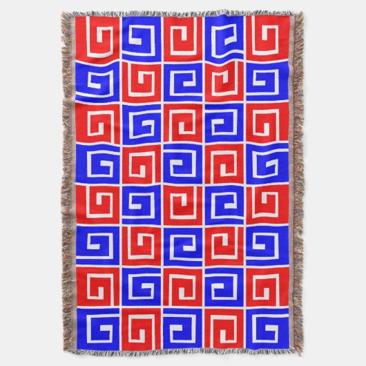 Square Spirals - Rood en Blauw op Wit Deken (Voorkant Verticaal)