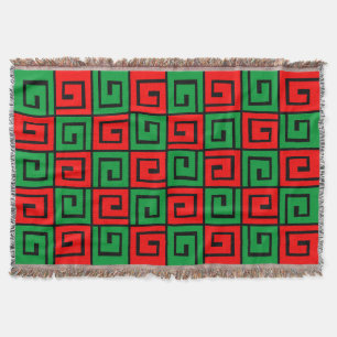 Square Spirals - Rood en groen op zwart Deken
