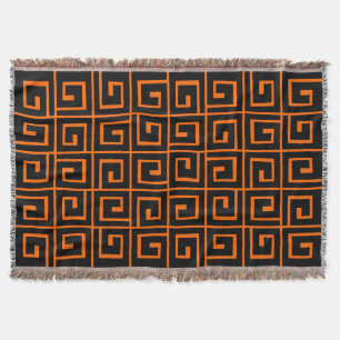 Square Spirals - Zwart op Oranje Deken