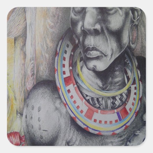 Square Sticker Hakuna Matata met Lions- Masai (Voorkant)