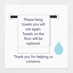 Square Sticker Hotel Towel Water Conservation Sign