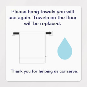 Square Sticker Hotel Towel Water Conservation Sign