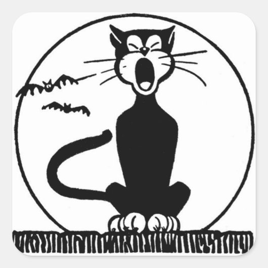 SQUARE STICKER HOWLLING BLACK CAT (Voorkant)