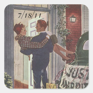 Square Sticker Retro Couple net gehuwde datum Stic