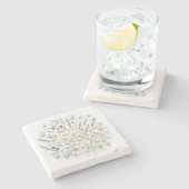 Square Stone Onderzetter - Botanische Waterverf (Zijkant)