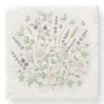 Square Stone Onderzetter - Botanische Waterverf