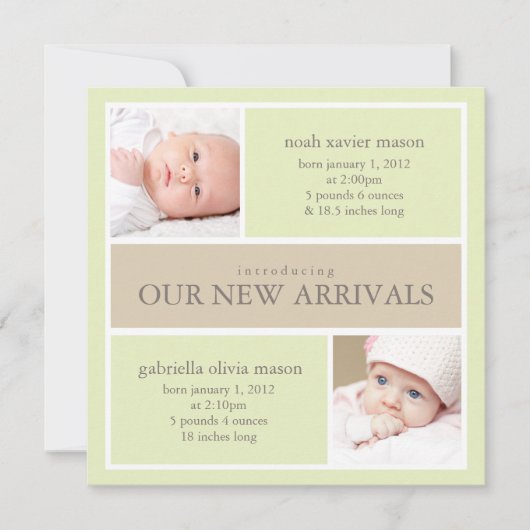 Square Twins Collage | Aankondiging van geboorte (Voorkant)