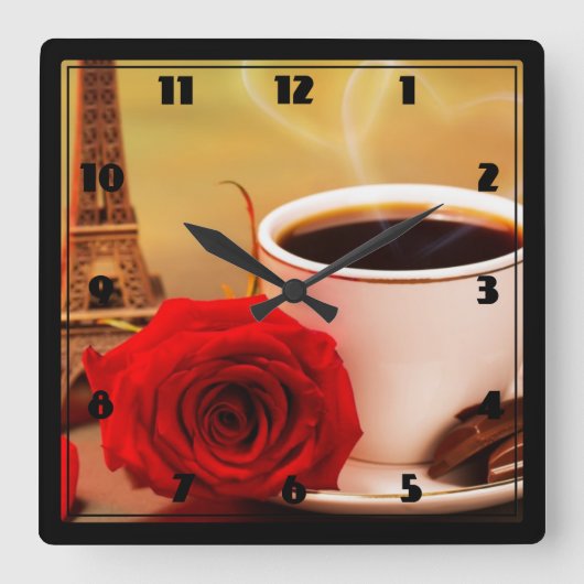 Square Wall Clock/Coffee Time in Parijs Vierkante Klok (Voorkant)