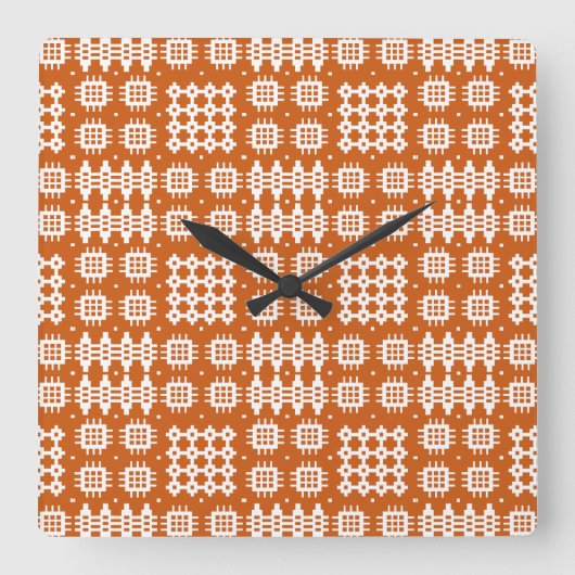 Square Wall Klock Welsh Tapestry Pattern Brick Red Vierkante Klok (Voorkant)
