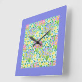 Square Wall-klok, Spring Primroses, Powder Blue Vierkante Klok (Hoek)