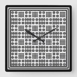 Square Wall-klok: Welsh Tapestry Pattern: Black Vierkante Klok