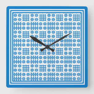 Square Wall klok: Welsh Tapestry Pattern: Blue Vierkante Klok