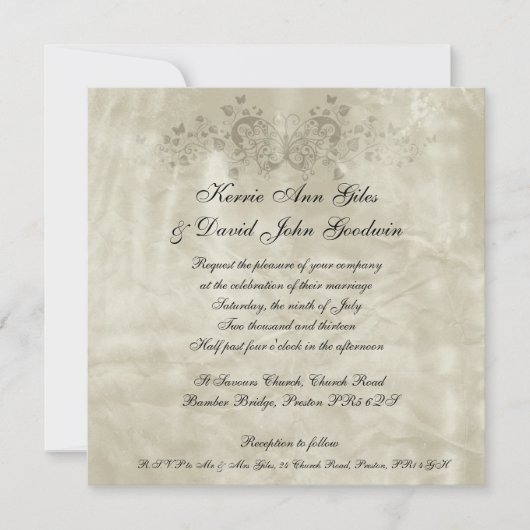 Square Wedding Invitation Paper Butterfly Kaart (Voorkant)