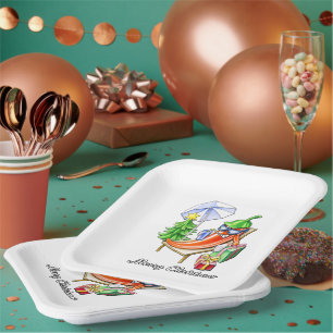 Square White Merry Christmas Beach Pepper Party Papieren Bordje