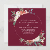 Square Winter Berry Floral Wedding Invitation Kaart (Voorkant)