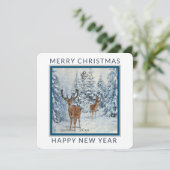 Square Winter Forest w/Deer | Kerstfeestdag Feestdagenkaart (Staand voorkant)