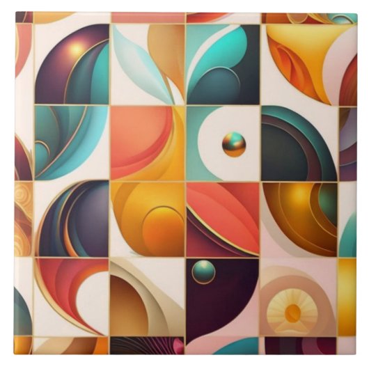 Squares Abstract Retro Populair Collectie Tegeltje (Voorkant)