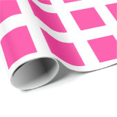 Squares - Hot Pink op wit Cadeaupapier (Rol Hoek)