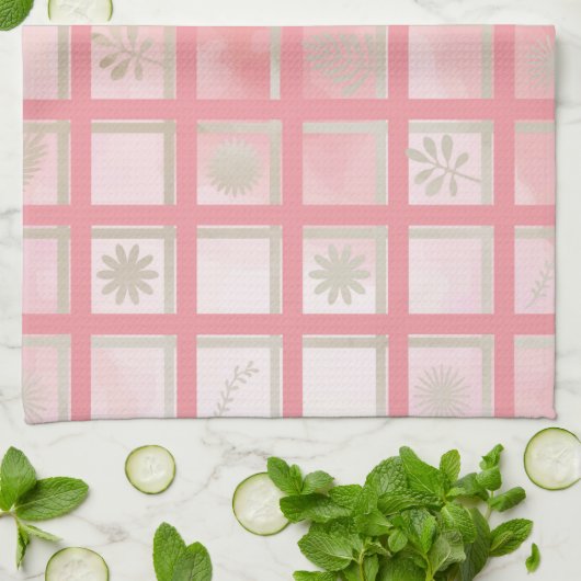 Squares Roze Floral Pattern Theedoek (Gevouwen)