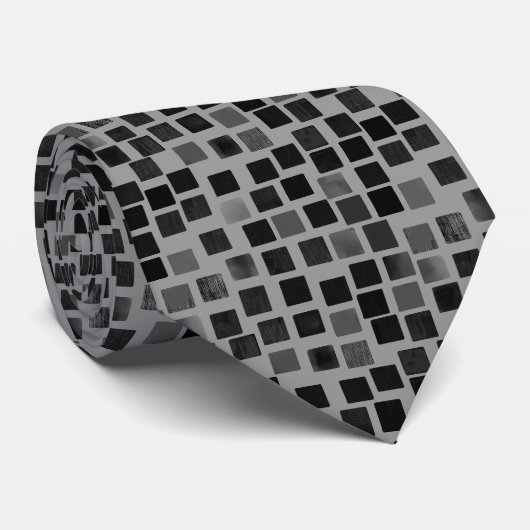 Squares v2 - zwart op grijs stropdas (Opgerold)